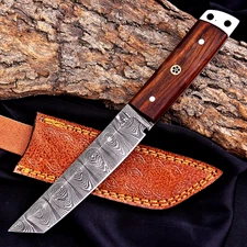 Custom Made Hand Forged Damascus Steel Blade Hunting Tanto Knife UU 41
