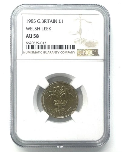 1985 Great Britain 1 Pound-Elizabeth II 3rd portrait WELSH LEEK AU58 NGC