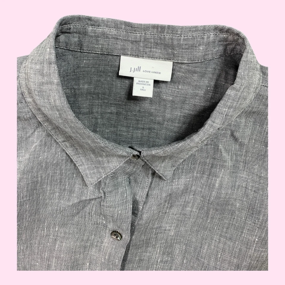J. Jill Shirt Womens L Tall Heather Gray Linen Button Up Long Sleeve Love Linen - Image 3 of 4