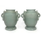 New ListingRumRill Art Pottery 640 Vase Pair Art Deco Red Wing Seafoam Green Vintage 1937