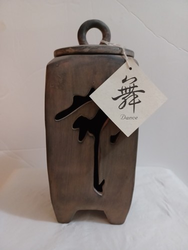VTG Ceramic Candle Holder Lantern Dance Jar Chinese Longevity Shou Symbol Boho