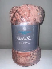 Comfort Bay Fleece Metallic Throw 50 x 60 Pink Silver New