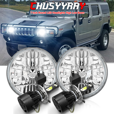 For Hummer H2 2003-2009 Pair DOT 7 inch Round LED Headlights DRL High Low Beam
