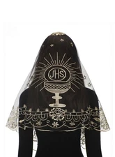 Head Cover Veil Mantilla Chalice JHS Embroidered Catholic Church Latin Mass