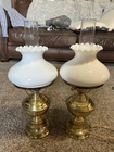 Vintage Brass Lamps Milk Glass Ruffled Edge Shade Grandma Core Hollywood Reg