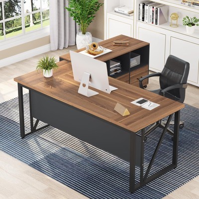 63 inches Executive Desk and 47'' lateral File Cabinet, L-Shaped Computer Desk...