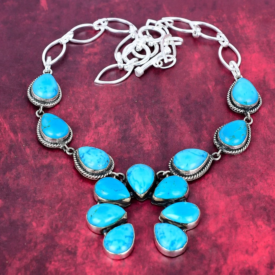 Collar de joyería de plata maciza 925 hecho a mano con piedras preciosas turquesa de la Bella Durmiente Foto 4 de 4