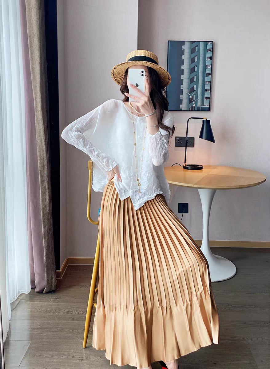ANDMARY Dida pleats flare skirt S ベージュ Pleats Please Issey Miyake Fabric Pleated Skirt, Plain Color Skirt