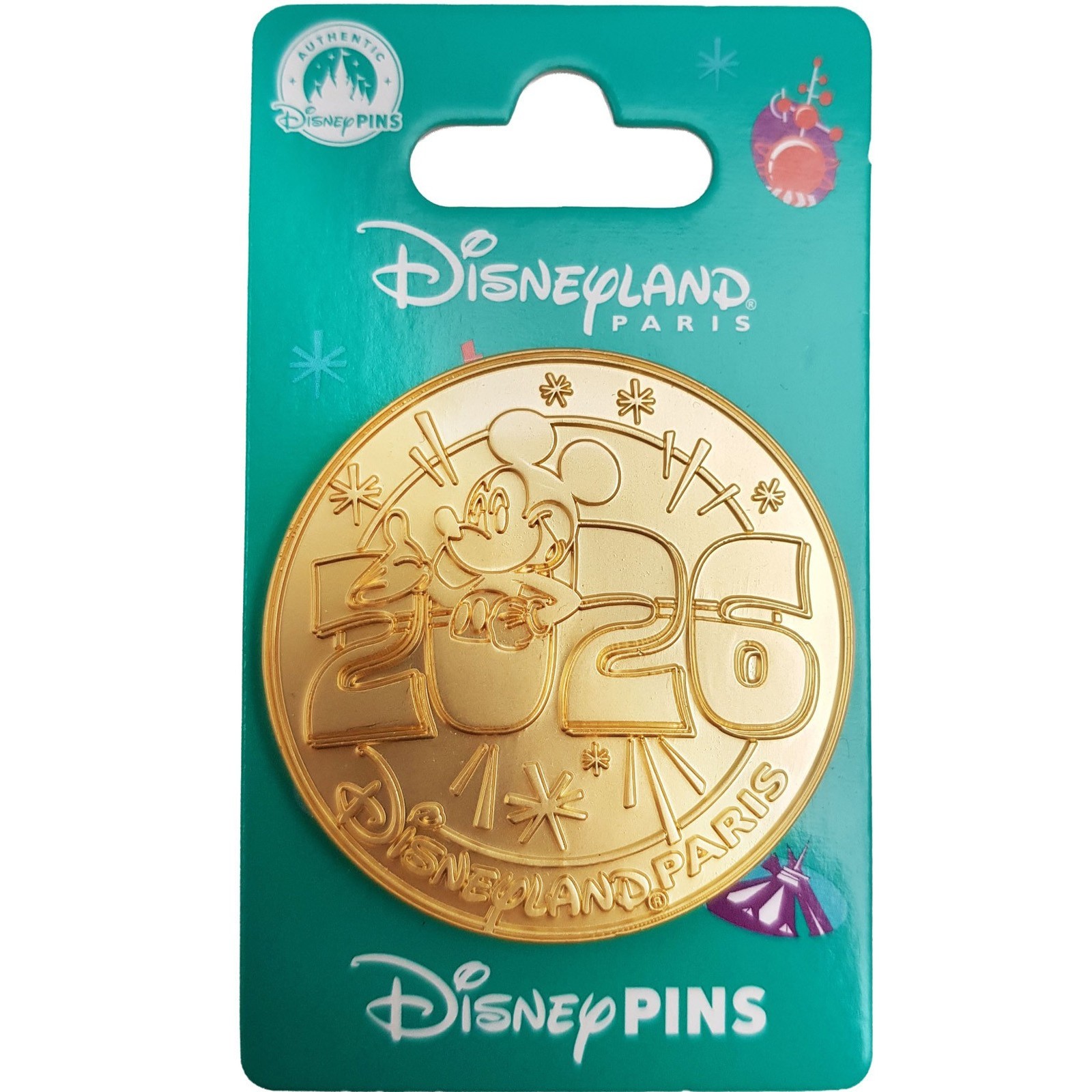 Disneyland Paris 2026 Medallion Mickey Mouse Pin Trading Badge Gold Disney Parks
