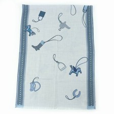 Hermes ET GRIS Rectangle Kaya Silk CHINECIELBLEU Stole Made in France r0 1222