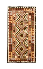Contemporary Brown Wool Kilim Rug - Handmade Geometric Carpet, 6'1" x 3'5"