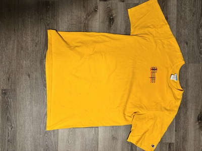 #ad Champion Yellow Graphic Logo Crew Neck Short Sleeve Cotton Tee Men#x27;s XL $45.00