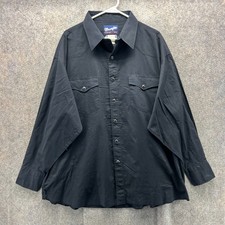 Wrangler Western Shirt Mens 19 Black Pearl Snap X-Long Tails Vintage 90s