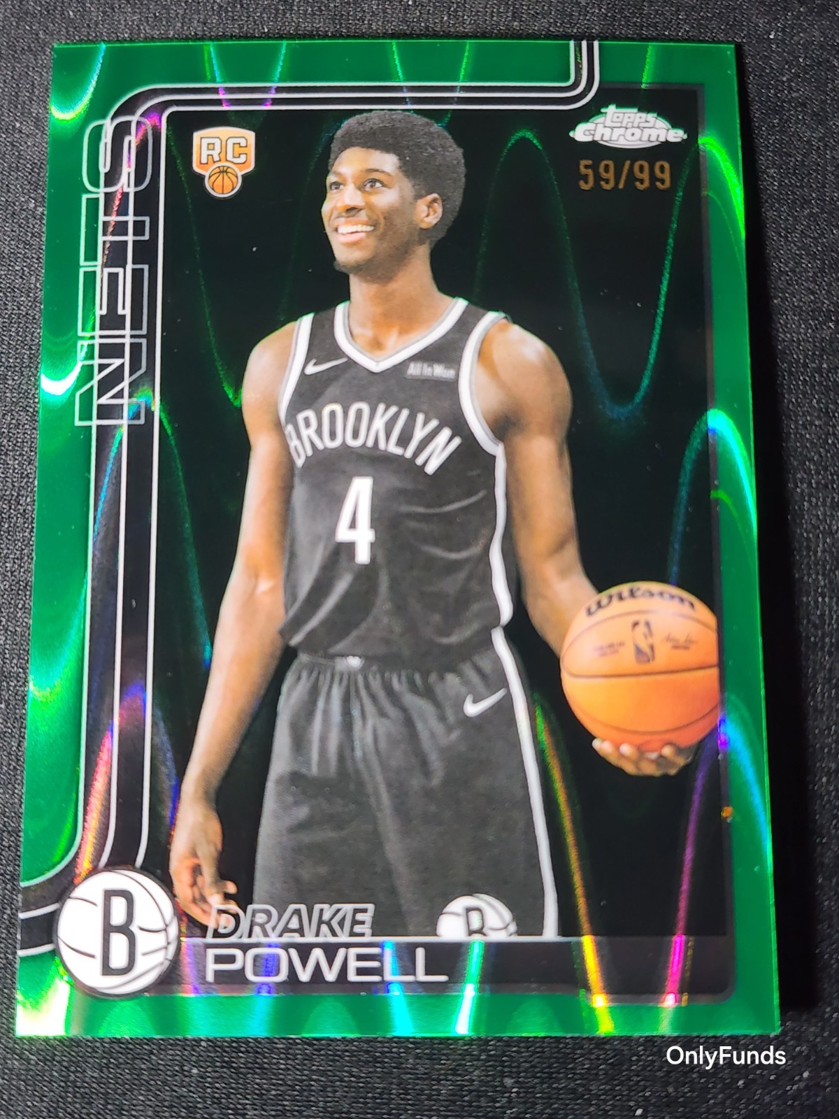 2025-26 Topps Chrome - Drake Powell #272 Green Wave Refractor /99 (RC)