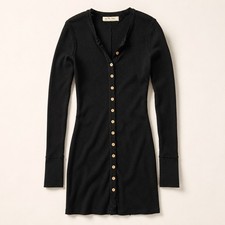 We The Free Ribbed Sweater Dress Black XS Boho Western Casual Mini