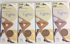 4 Packs Pretty Polly SM Size 15 Denier Natural Everyday Tights