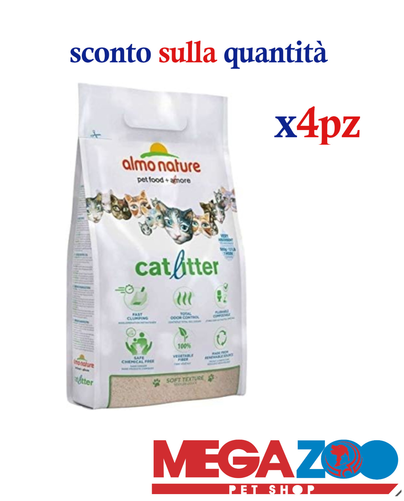 Almo Nature Lettiera da Gatti agglomerante 4pzx4,54kg