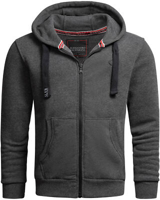 A. Salvarini Herren Sweat Jacke Pullover Kapuze Hoodie Sweater O313 Dunkelgrau