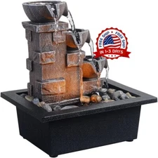 Fuente de meditación en cascada con forma de capas de roca y luces LED US NUEVO