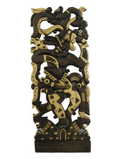 Ethnic Carved Wood Sculpture 27" Wall Hanging Mask Head Dress Tiki Totem Art