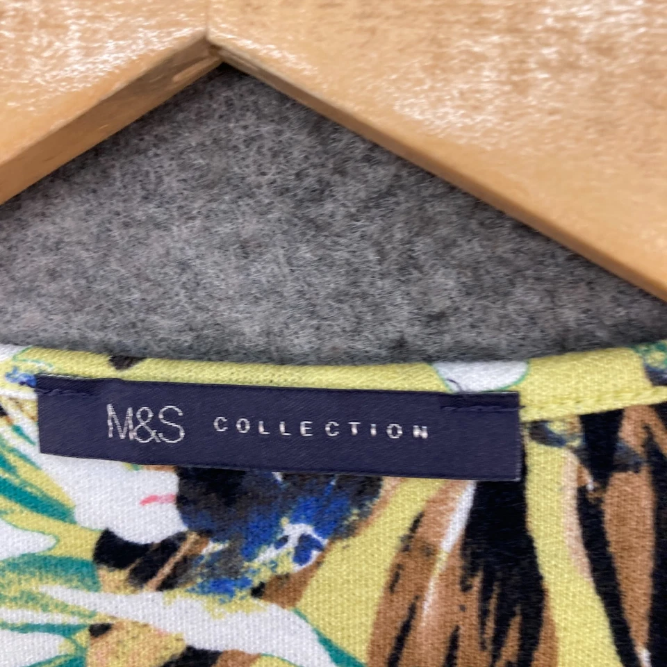 Marks and Spencer Top Womens UK 14 Yellow Floral Short Sleeve V-Neck Shirt 16812 - Image 4 of 4