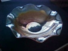 VINTAGE JEANNETTE CARNIVAL GLASS MARIGOLD-SCALLOPED EDGE BOWL-11-1/2" BOWL-USED