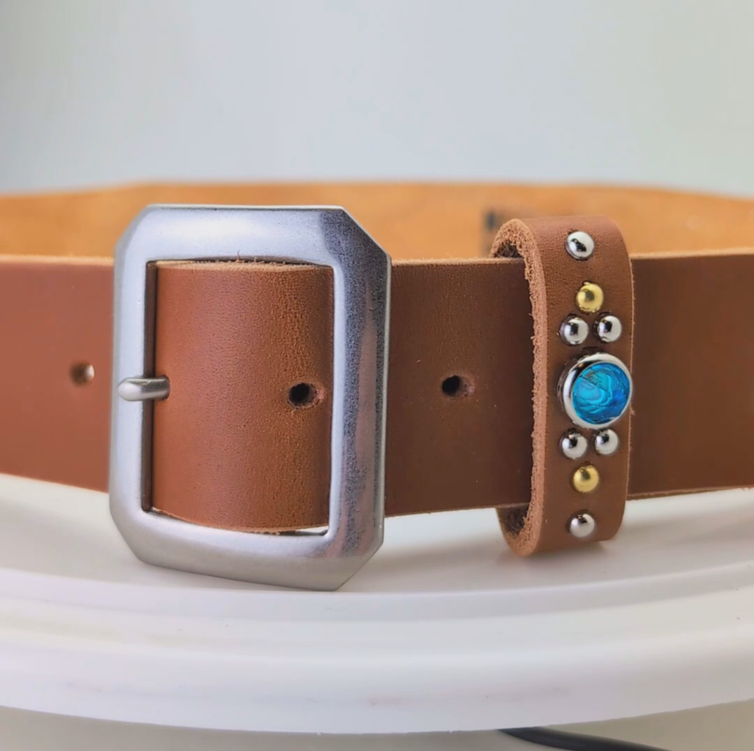 Dark Brown Studded Leather Belt 34