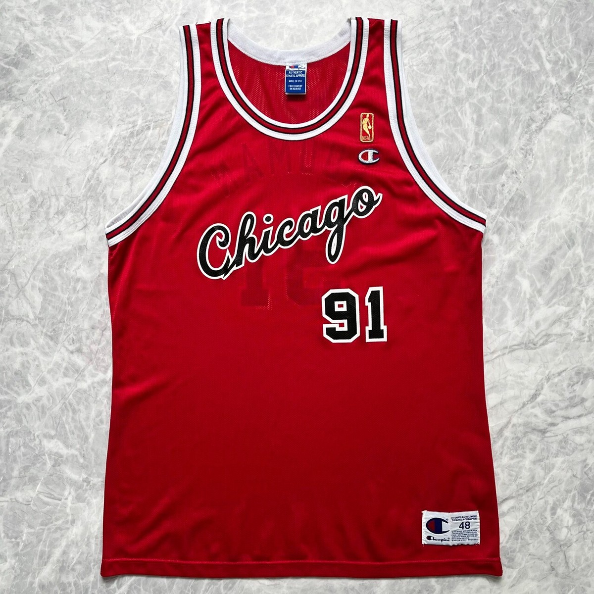 VTG 90s NBA CHICAGO BULLS DENNIS RODMAN GOLD 50th CHAMPION JERSEY