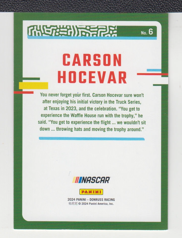 CARSON HOCEVAR : DONRUSS 2024 - RED & BLUE /299 - CARD No.# 6 - Image 2 of 2