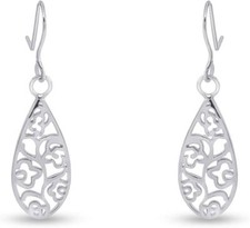 Flower Filigree Teardrop Earrings For Women's 925 Sterling Silver