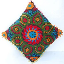 Indian Vintage Ethnic Floral Cotton 16" Indian Suzani Embroidery Cushion Covers
