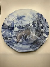 VINTAGE DELFT 1984 TER STEEGE BV DELFT BLAUW HAND PAINT 9" PORCELAIN WALL PLATE