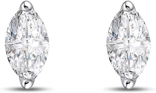 Natural Marquise Diamond Screw Back Solitaire Stud Earrings 14k Solid Gold - Image 2 of 4