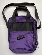 Vintage Nike Messenger Shoulder Bag Purple Black Zip Pockets Handles Logo