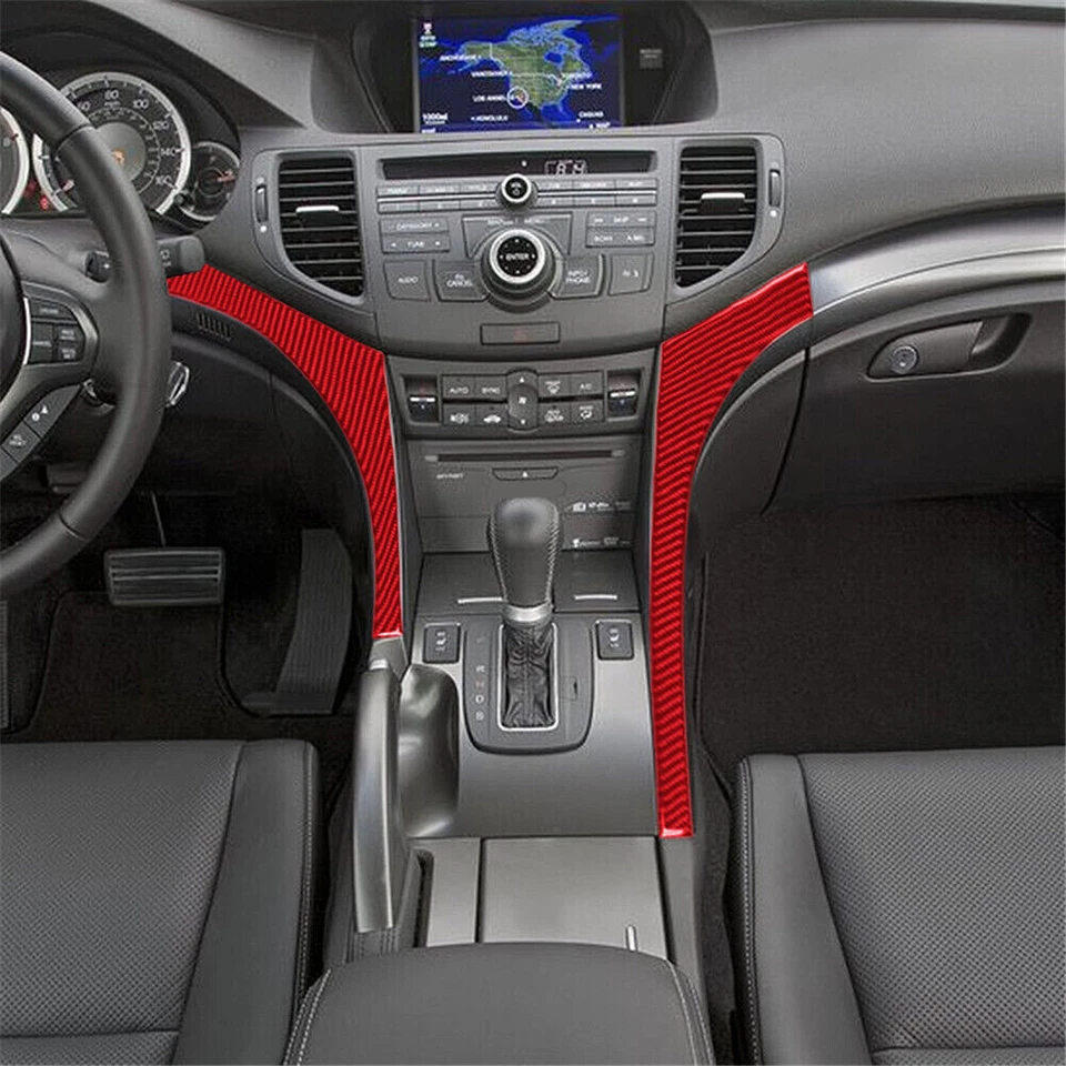 Cubierta lateral de consola central de fibra de carbono roja 2 piezas para Acura TSX 2009-2014 Foto 4 de 4