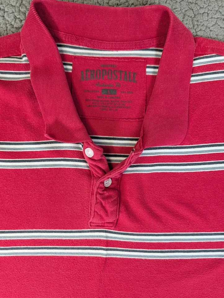 Aeropostale Polo 衫男式大号正品合身条纹学院风 Y2K 两件套 — 第 3/4 张图片