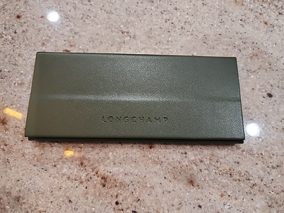 New LONGCHAMP Green Leather Folding Glasses Case