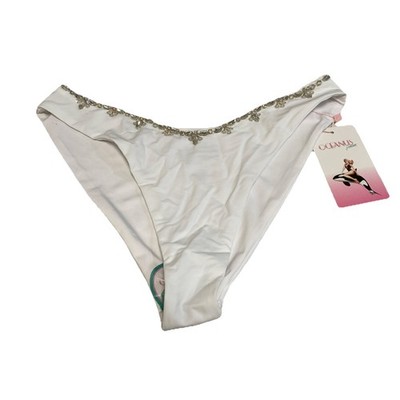 Oceanus Women s Aaliyah Hand Embroidered Crystals Bikini Bottom White M