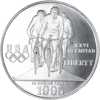 1995 P Atlanta Olympics Cycling Proof Commemorative Dollar See Pics P293