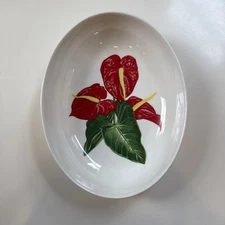 Vintage Santa Anita Ware Red Anthurium Oval Serving Bowl 10.5" - READ