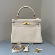 Hermes Kelly 28 Milkshake White Gold Buckle Leather