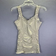 M Rena Tank Top Brown Ruched Lace 90s Y2K Babydoll Coquette Fairy Whimsigoth O/S