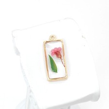 4PCS Gold Tone Real Dried Flower Resin Rectangle Charm Pendant Supply GBY313-2