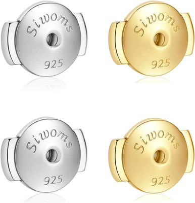 2-Pairs 14K Gold Locking Earring-Back Replacements for Studs, Hypoallergenic 925