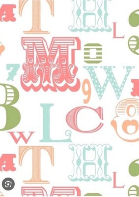 Wallpaper, System Solution Motif Cheerful Letters Numbers Turquoise Pajama Party