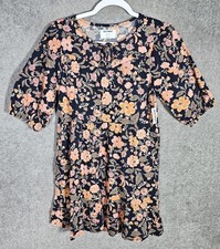 NWT Old Navy Floral Dress Girls Size XL 14-16 Keyhole Ruffle Hem Puff Sleeve