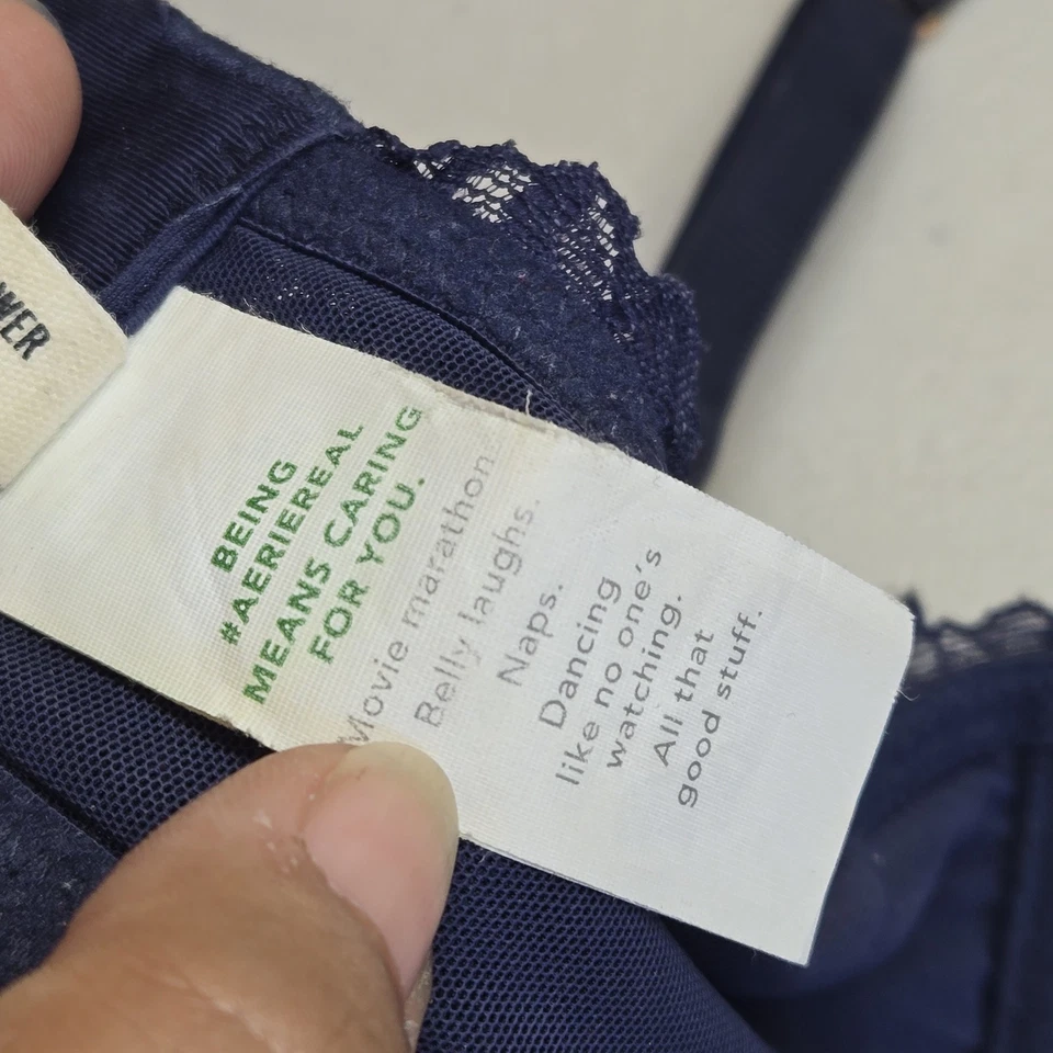 Aerie Women Bra 32B Navy Blue Floral REAL GOOD T Shirt Underwired Lace - Image 4 of 4