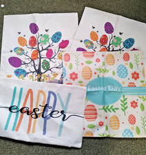 Lot of 4 Easter Egg Throw Pillow Cases Covers Never Used 17" x 17" 19" x 11"