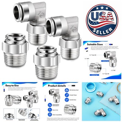 Elegant Silver 1/2 Inch Pneumatic Fittings Set: 2 Elbows, 2 Straight Connectors