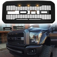Front Grille For 2011-2016 Ford F250 Super Duty Raptor Style W/Letters W/LED ABS